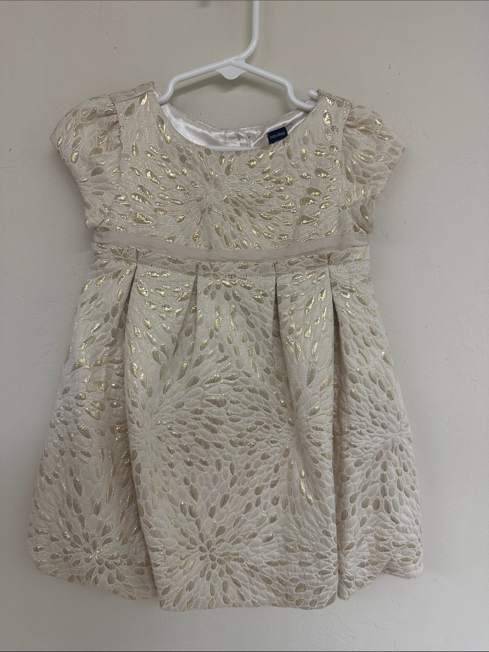 Baby Gap Cream Dress with Gold Metallic Floral Accents